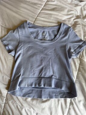 Light Blue Scoop Neck Ribbed Short Sleeve Top